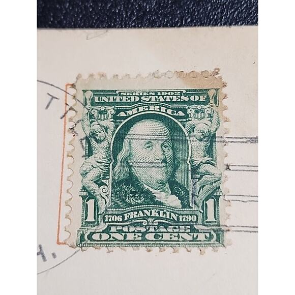 Vtg U.S. 1902 One Cent Franklin Stamp postmark 1906 Ambler, PA Postcard 1¢ Scott - Picture 2 of 4